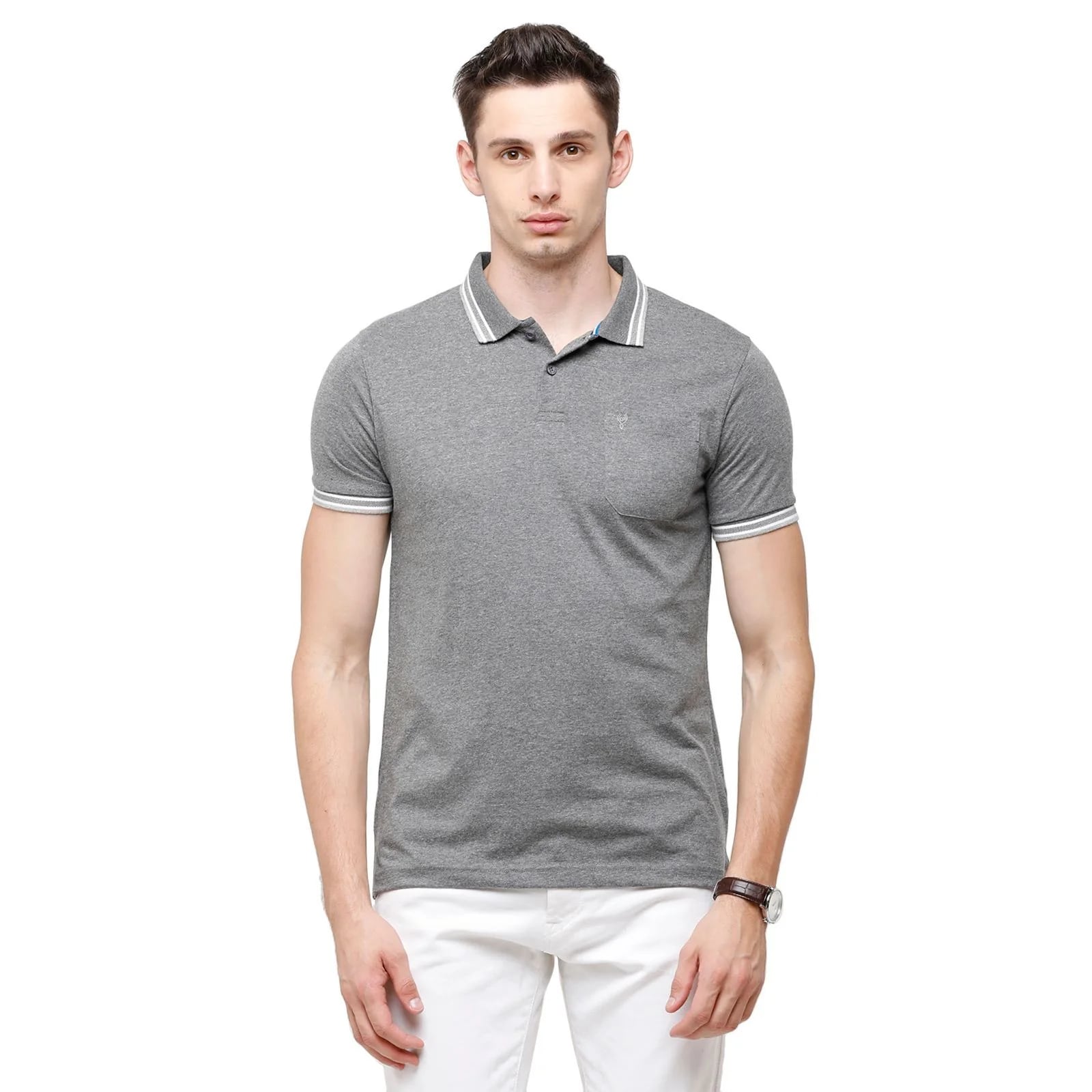 T-shirt Classic Polo Men's Dark Grey Sporty Polo Half Sleeve Slim Fit T-Shirt | Pristo - Anthra Mel