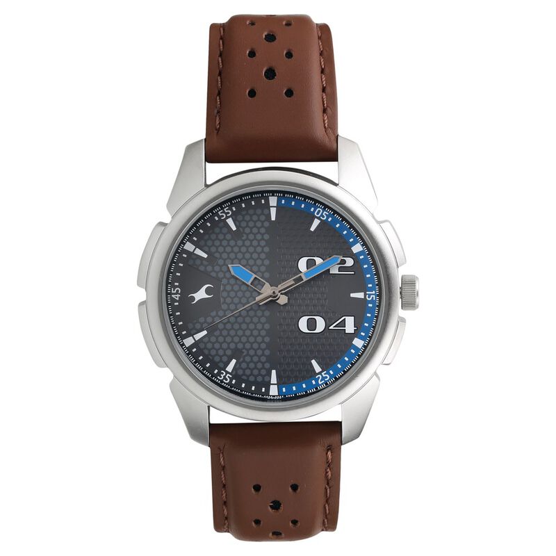 Fastrack Loopholes Quartz Analog Grey Dial Leather Strap Watch for Guys