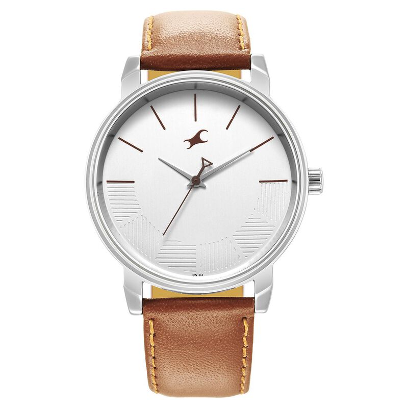 Fastrack Stunners Quartz Analog Silver Dial Leather Strap Watch for Guys