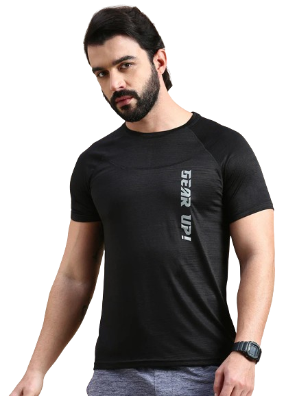 Classic Polo Men's Round Neck Polyester Black Slim Fit Active Wear T-Shirt | GENX-CREW 13B SF C