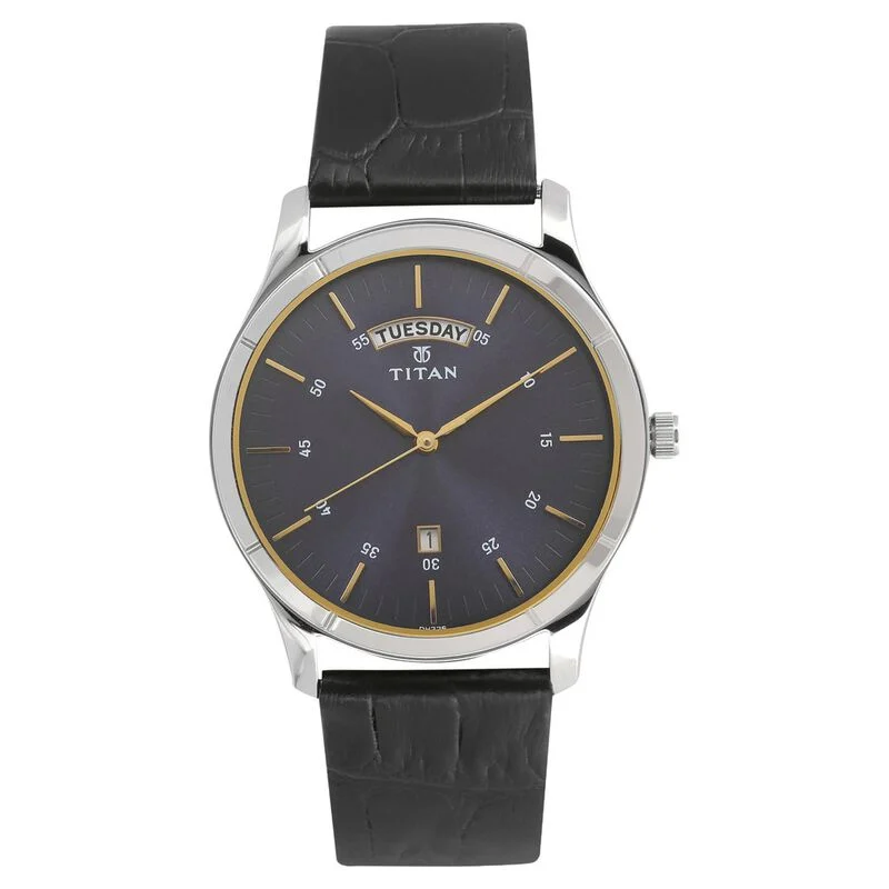 Titan Workwear Blue Dial Analog with Day and Date Leather Strap watch for Men