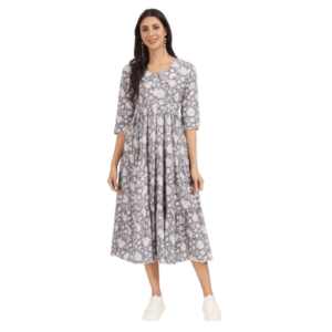 Divena Grey Floral Printed Cotton Dress