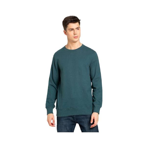 Men's Super Combed Cotton French Terry Solid Sweatshirt with Ribbed Cuffs - Pine Melange