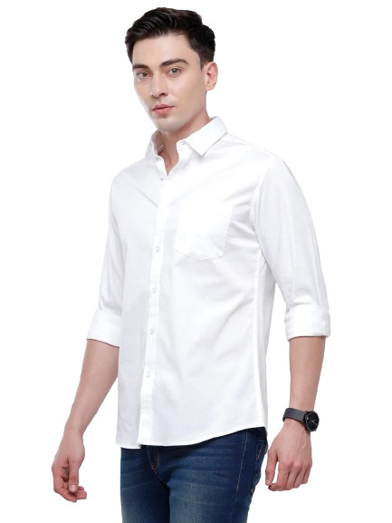 Classic Polo Men's Cotton White Solid Full Sleeve Shirt - Zeus White