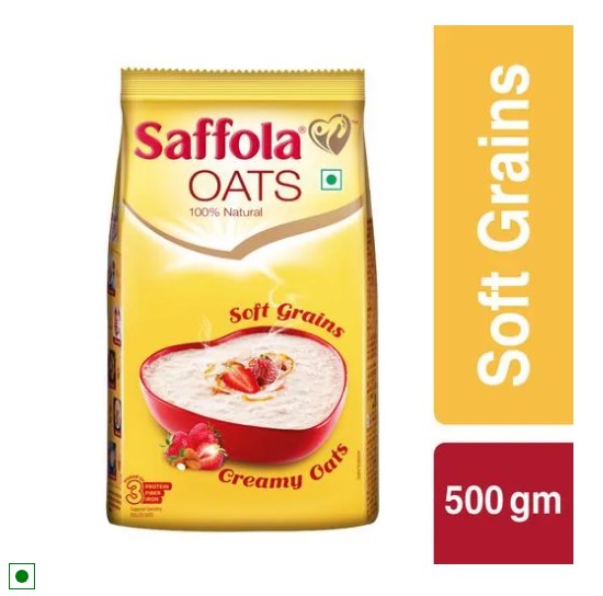 Saffola Oats - 100% Natural With High Protein & Fibre, Healthy Cereals, 500 g Pouch