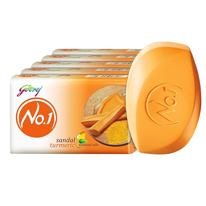 Godrej No.1 Bathing Soap Sandal & Turmeric Grade 1 Soap & Long-lasting Fragrance, Combo Pack of 5 (100g each)