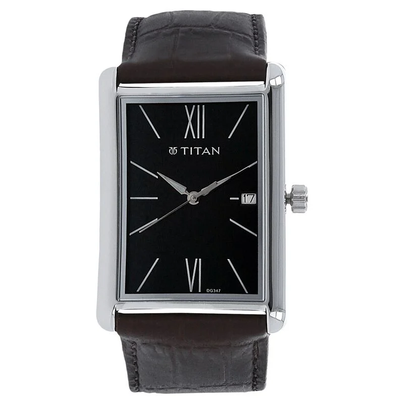 Titan Men's Urban Chic: Modernist Black Dial & Leather Strap Watch