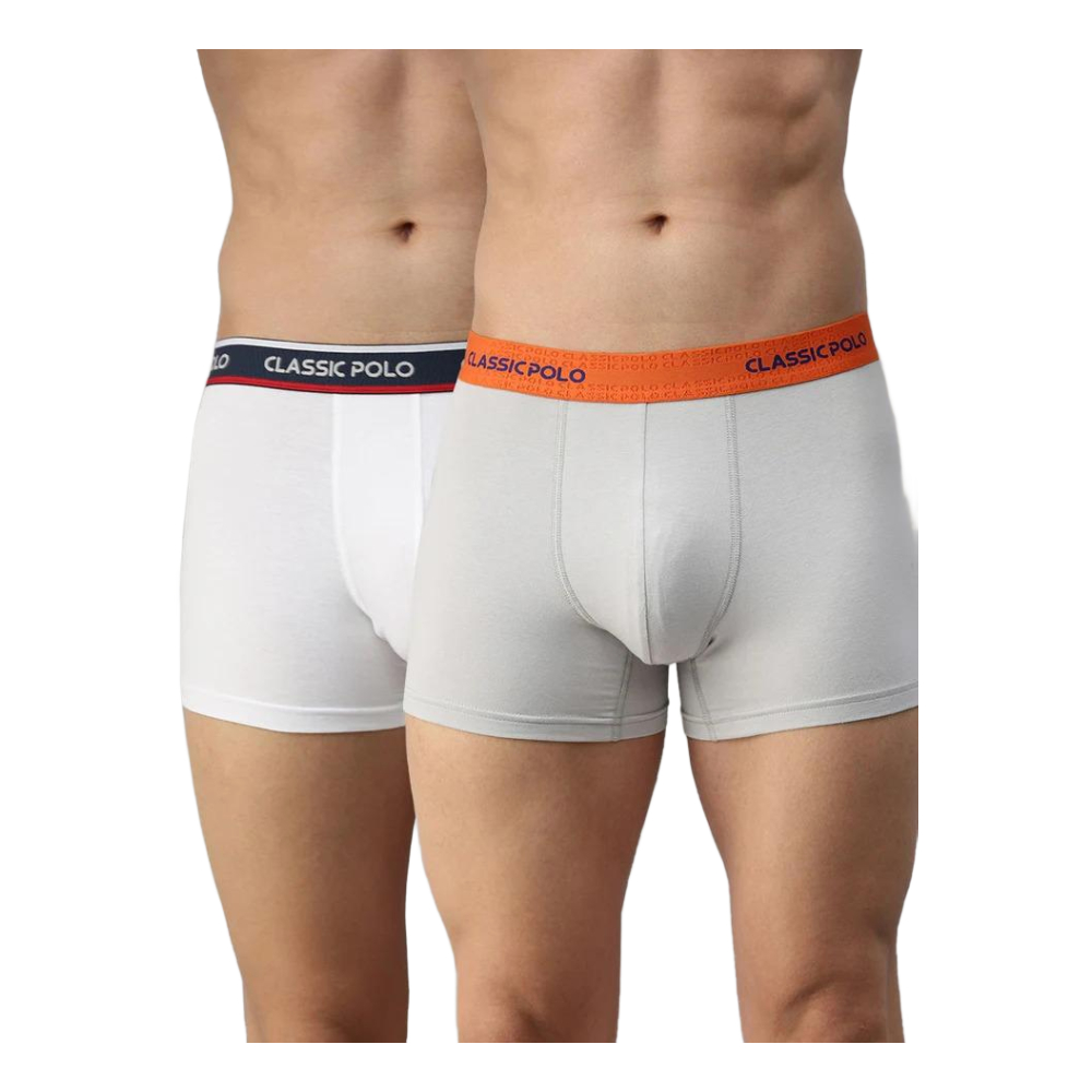 Classic Polo Men's Modal Solid Trunks | Glance - White & Grey (Pack Of 2)