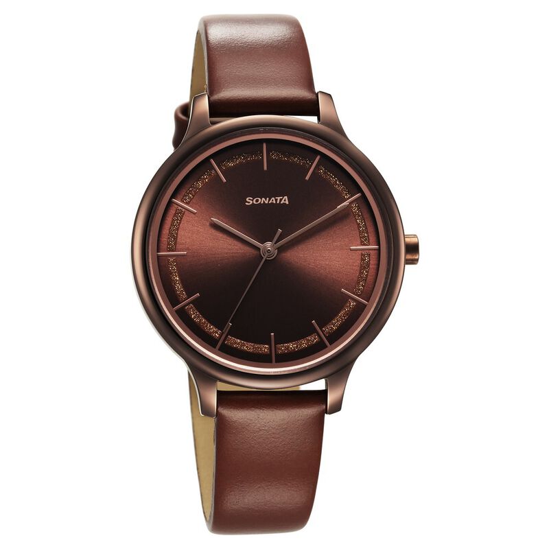 Sonata Blush Quartz Analog Brown dial Leather Strap Watch for Women  87050QL02