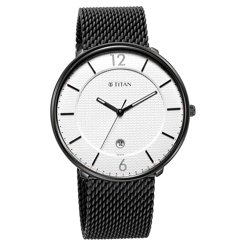 Titan Minimals White Analog with Date Stainless Steel Strap watch for Men
