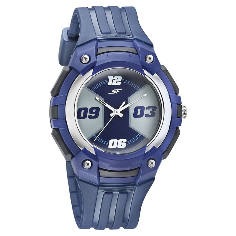 Sonata SF Turbo Quartz Analog Blue Dial PU Strap Watch for Men NP77113PP02W