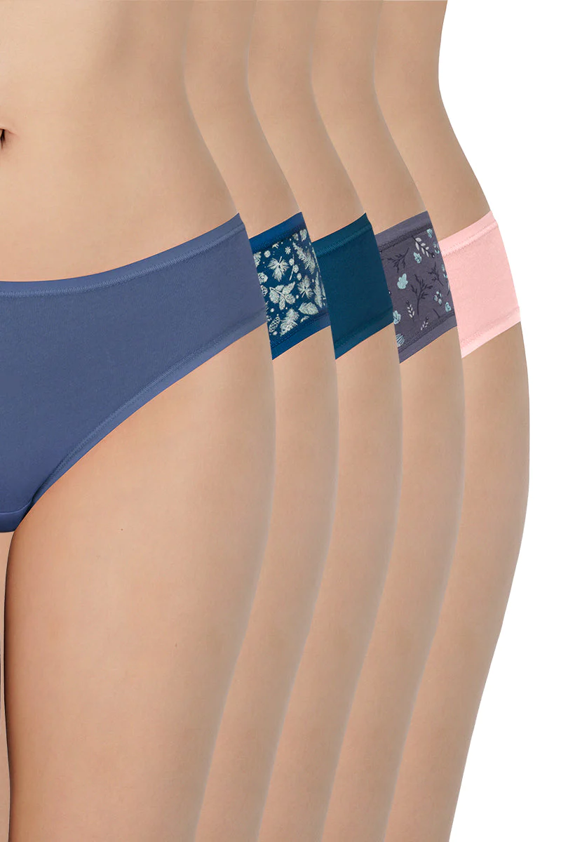Amante  Assorted Low Rise Bikini Panties (Pack of 5)-C481