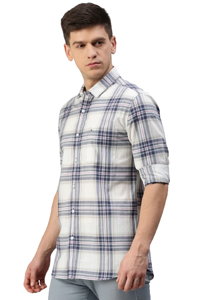 Classic Polo Men's Cotton Full Sleeve Checked Slim Fit Polo Neck White Color Woven Shirt | So1-110 A