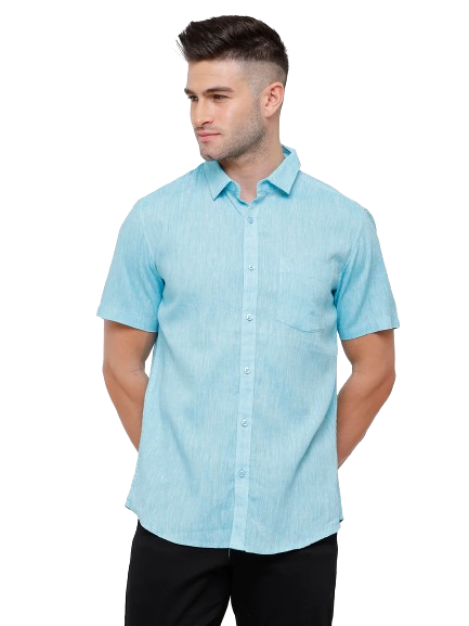 Classic Polo Mens Blue Linen Cotton Woven Shirt - Porsh Aqua HS