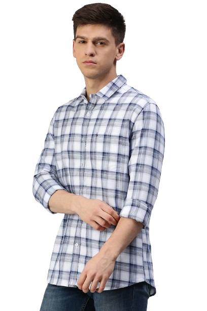 Classic Polo Men's Cotton Full Sleeve Checked Slim Fit Polo Neck Blue Color Woven Shirt | So1-64 A