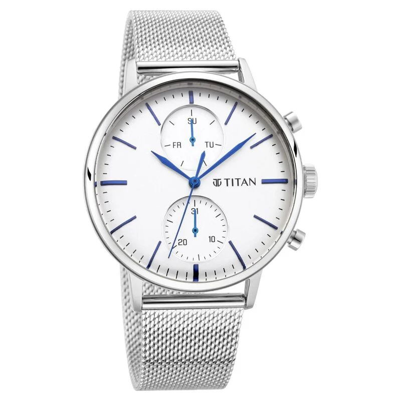 Titan Quartz Multifunction Silver Dial Stainless Steel Strap Watch for Men