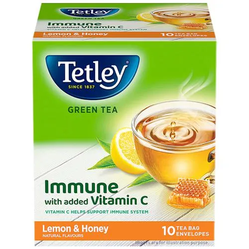 Tetley Green Tea - Lemon & Honey, Rich In Antioxidants, 14 g (10 Bags x 1.4 g each)