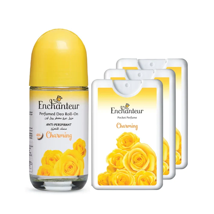 Enchanteur Charming Roll-On Deodorant 50ml & Charming Pocket Perfume, 18ml (Pack of 3)