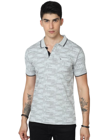 Classic Polo Mens Cotton Half Sleeve Printed Slim Fit Polo Neck Grey Color T-Shirt | BELLO - 232 B SF P