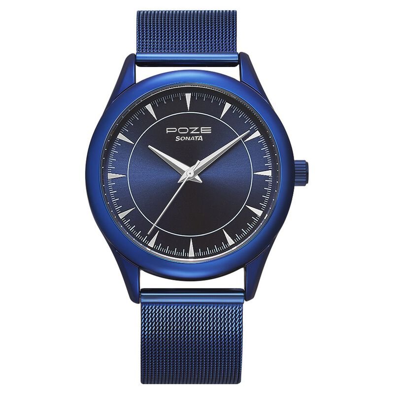 Poze by Sonata Quartz Analog Blue Dial Stainless Steel Strap Watch for Men SP70020QM01W