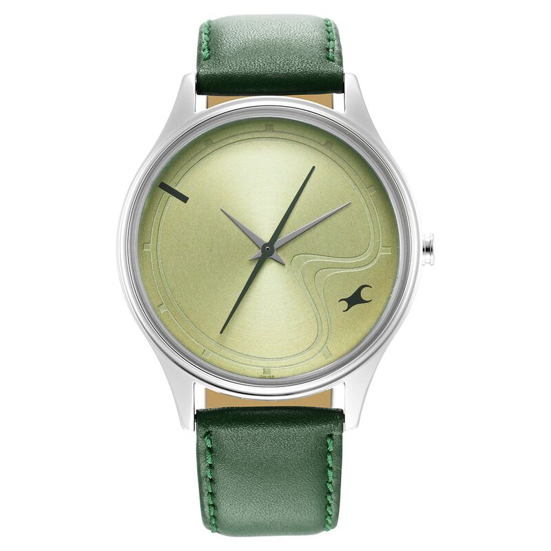 Fastrack Stunners Green Dial Leather Strap Watch for Guys