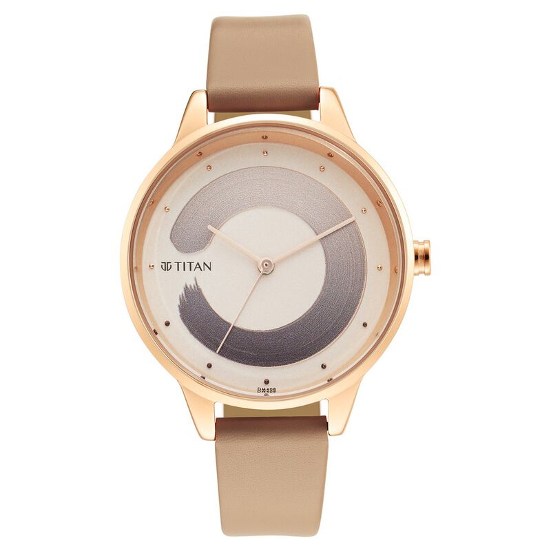 Titan Purple Glam It Up Rose Gold Dial Analog Leather Strap Watch for Women