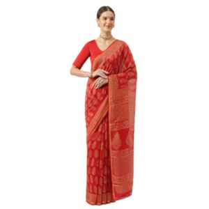 Divena Red HandBlock Chanderi Silk Saree