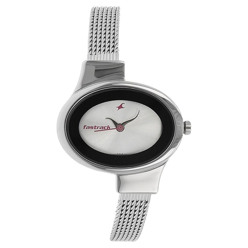 Fastrack Quartz Analog Silver Dial Stainless Steel Strap Watch for Girls