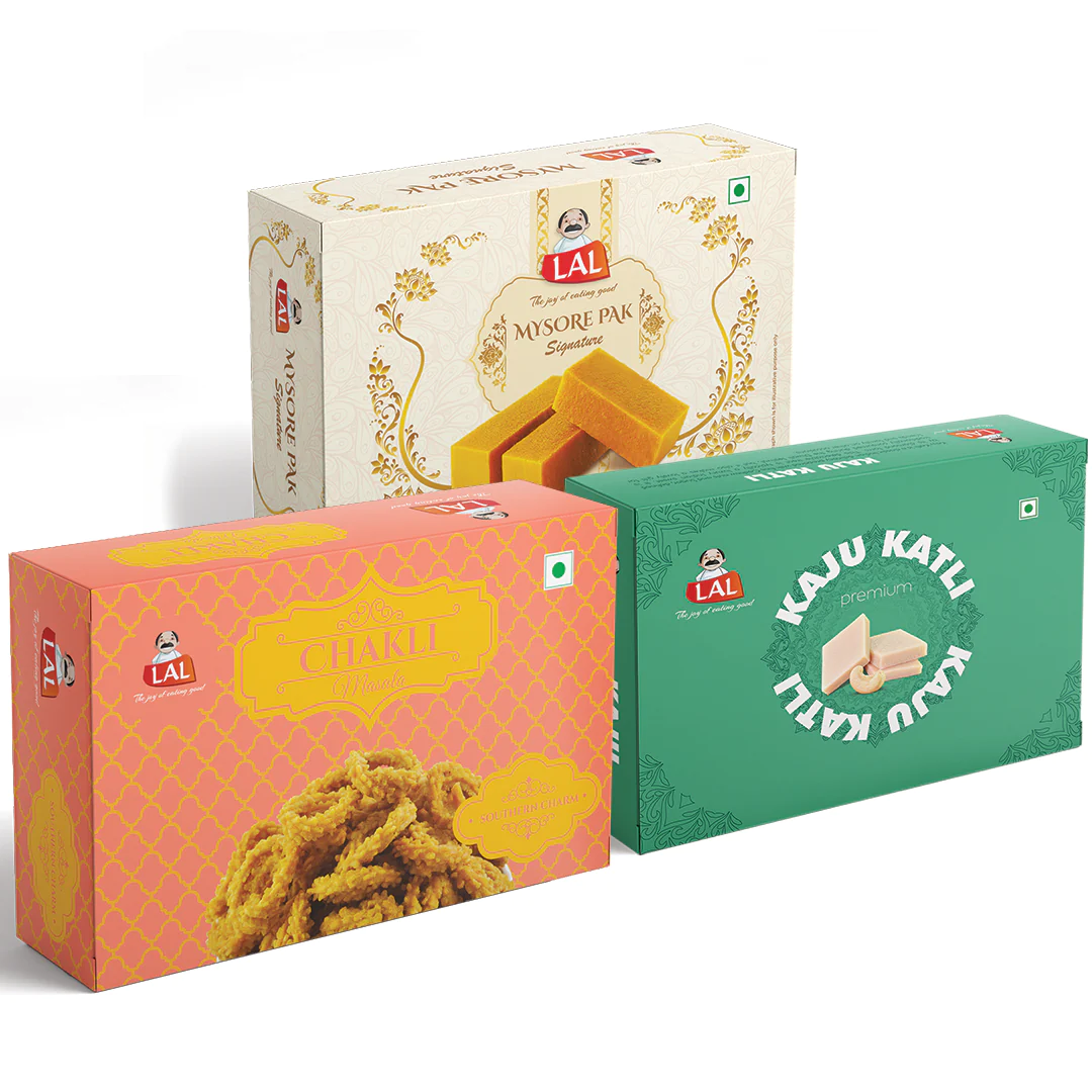 Lal Sweets Mysore pak signature 400g, Chakli masala 250g and Kaju katli 400g