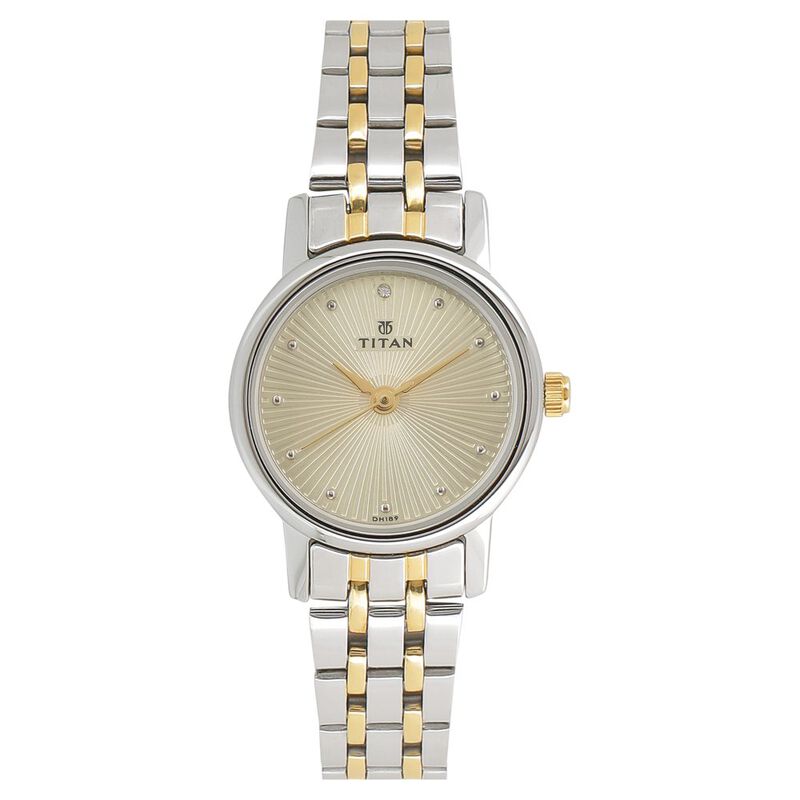 Titan Quartz Analog Champagne Dial Stainless Steel Strap Watch for Women