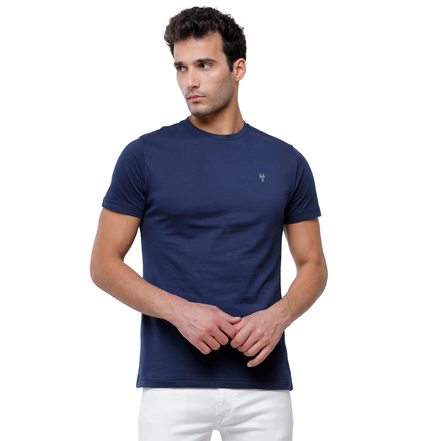 Classic Polo Men's Solid Single Jersey Navy Half Sleeve Slim Fit T-Shirt - Kore-08