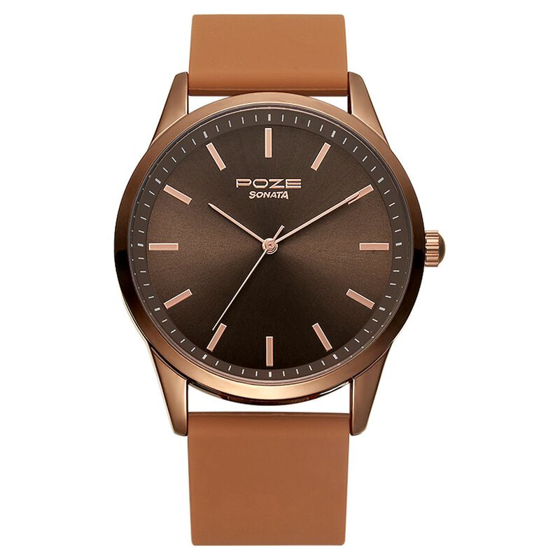 Sonata Poze by Sonata Quartz Analog Brown Dial Silicone Strap Watch for Men SP70019QP01W