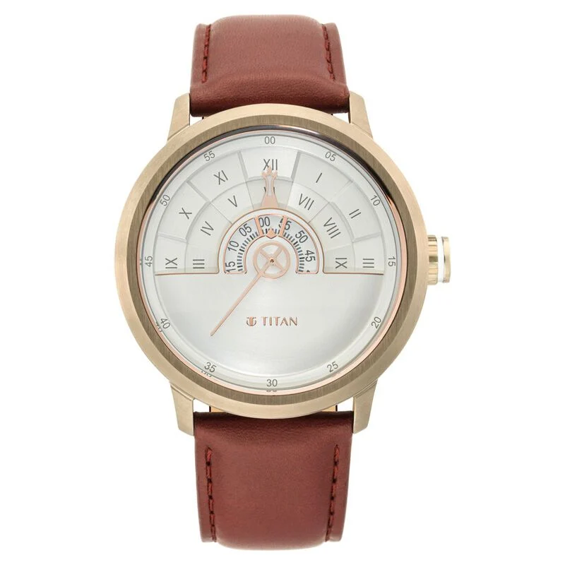 Titan Grandmaster White Dial Quartz Analog Leather Strap Watch for Men