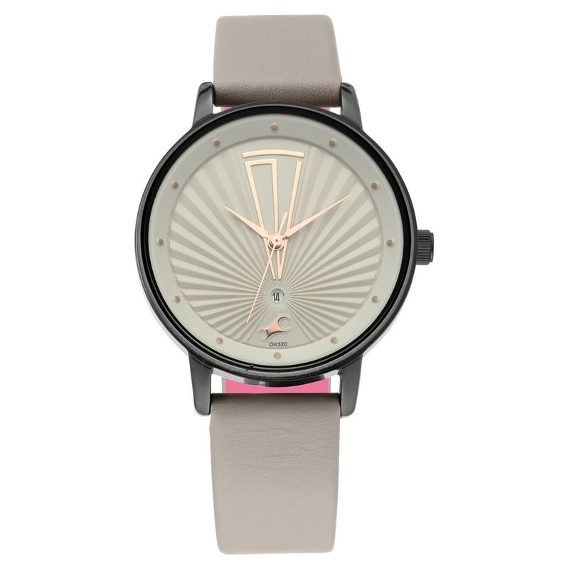Fastrack Ruffles Quartz Analog with Date Grey Dial Leather Strap Watch for Girls