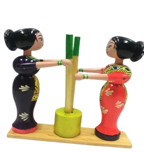 Wooden Women Grinding spices village style Doll Big Size (Height -23cm) - Shree Channapatna Toys