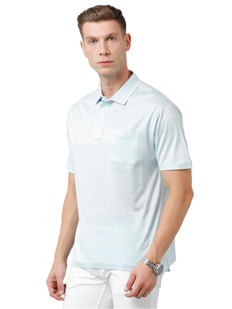 T-shirt Classic Polo Men's Cotton Half Sleeve Striped Authentic Fit Polo Neck Sky Blue Color T-Shirt | Ultimo - 303 B