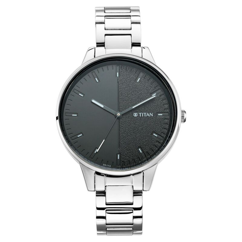 Titan Women's Precision Simplicity Watch: Black Gradient Dial with Metal Strap
