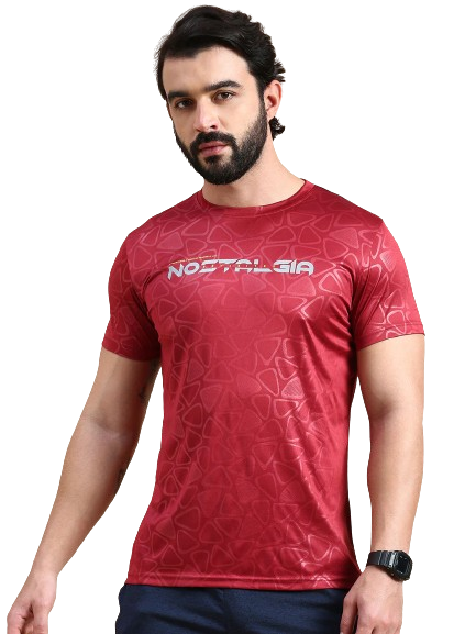 Classic Polo Men's Round Neck Polyester Red Slim Fit Active Wear T-Shirt