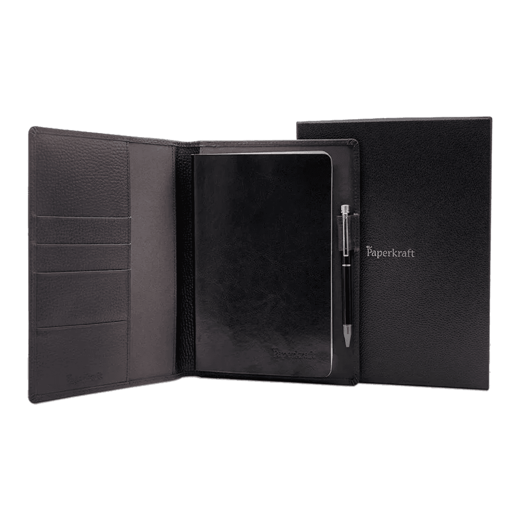 Paperkraft Organiser- Brown Leather Sleeve with PU notebook and premium Paperkraft pen