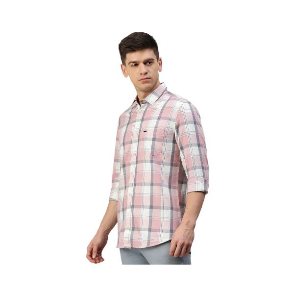 Classic Polo Men's Cotton Full Sleeve Checked Slim Fit Polo Neck Pink Color Woven Shirt | So1-98 A