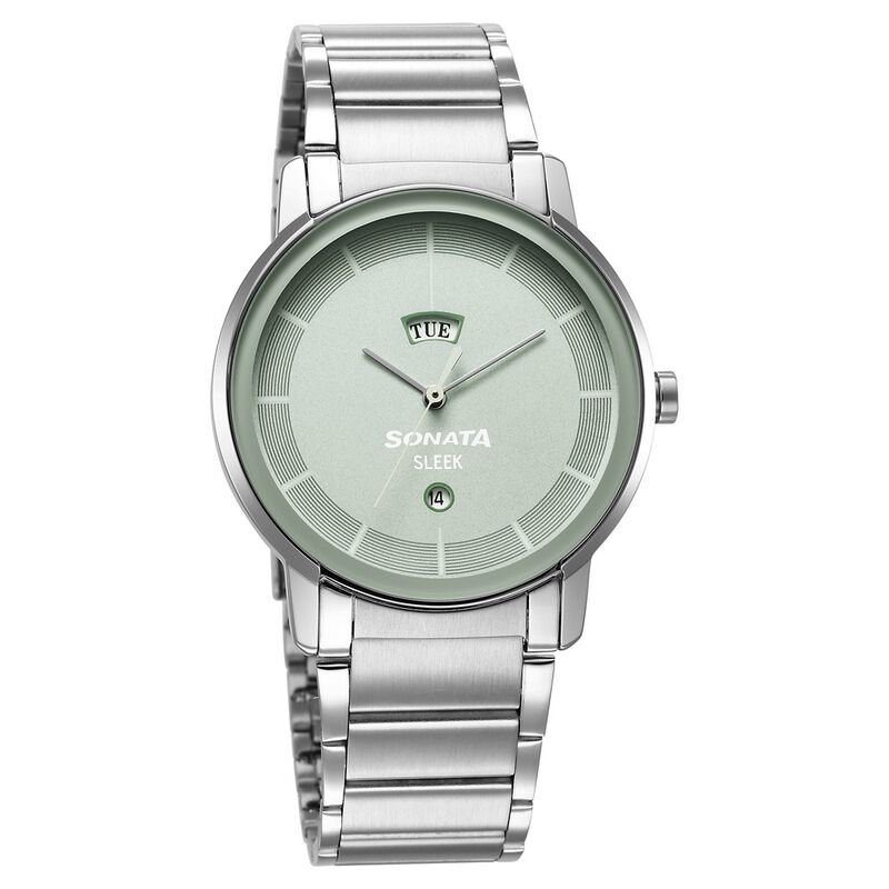 Sonata Sleek Green Dial Analog with Day and Date Watch for Men 7147SM01