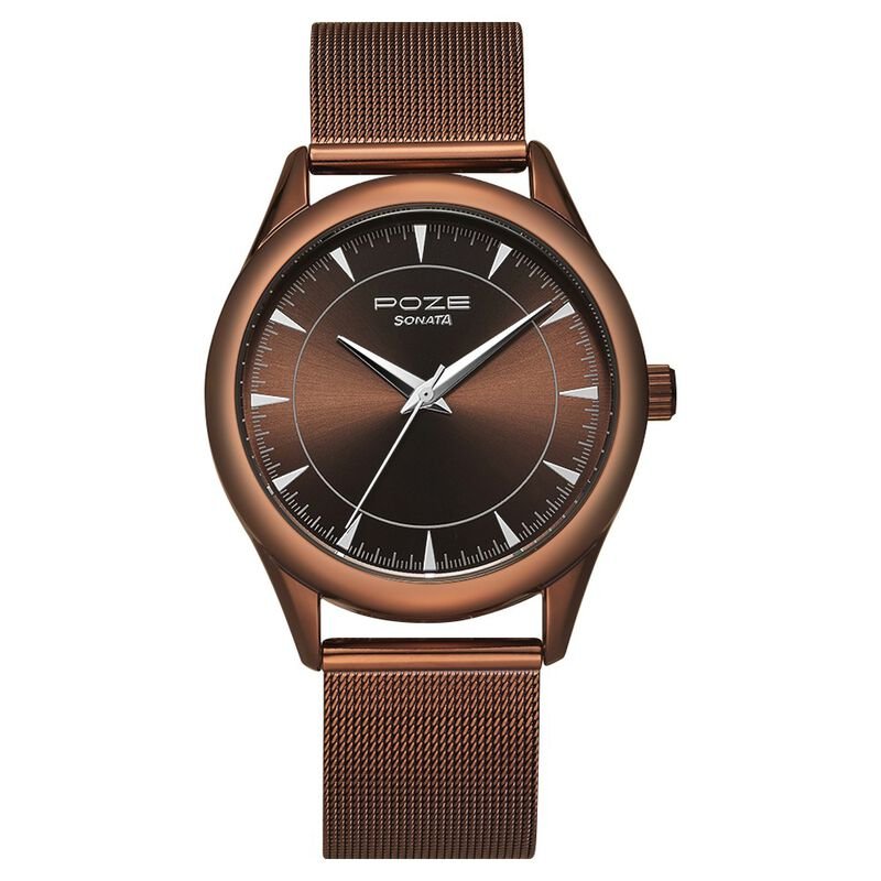 Poze by Sonata Quartz Analog Brown Dial Stainless Steel Strap Watch for Men SP70020QM02W