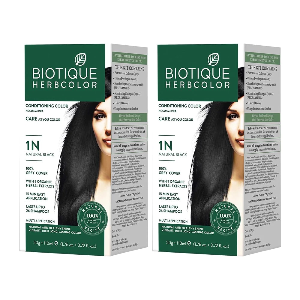 Biotique Pack Of 2 Herbcolor 1n Natural Black 50 Gm +110 Ml