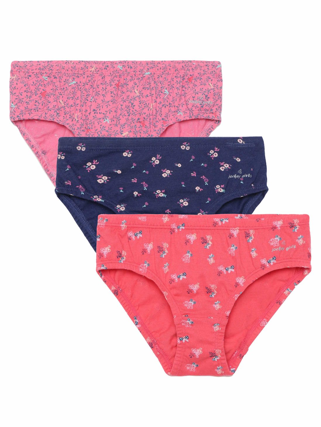Jockey Girl's Super Combed Cotton Printed Panty with Ultrasoft Waistband - Print Assorted(Pack of 3)