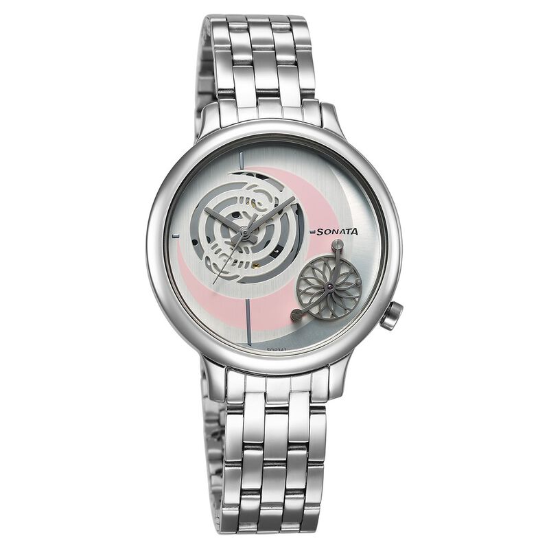 Sonata Unveil Quartz Analog Silver Dial Metal Strap Watch for Women 8190SM03