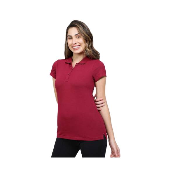 Women's Super Combed Cotton Elastane Stretch Pique Fabric Regular Fit Printed Half Sleeve Polo T-Shirt - Red Plum