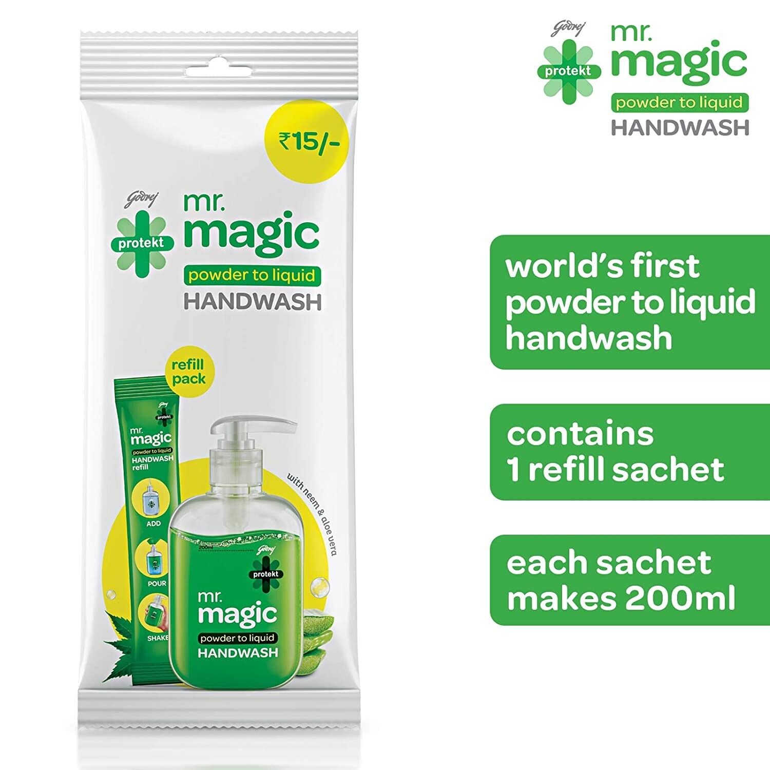 Godrej Protekt mr. magic Powder-to-Liquid Handwash, 9g & makes 200ml