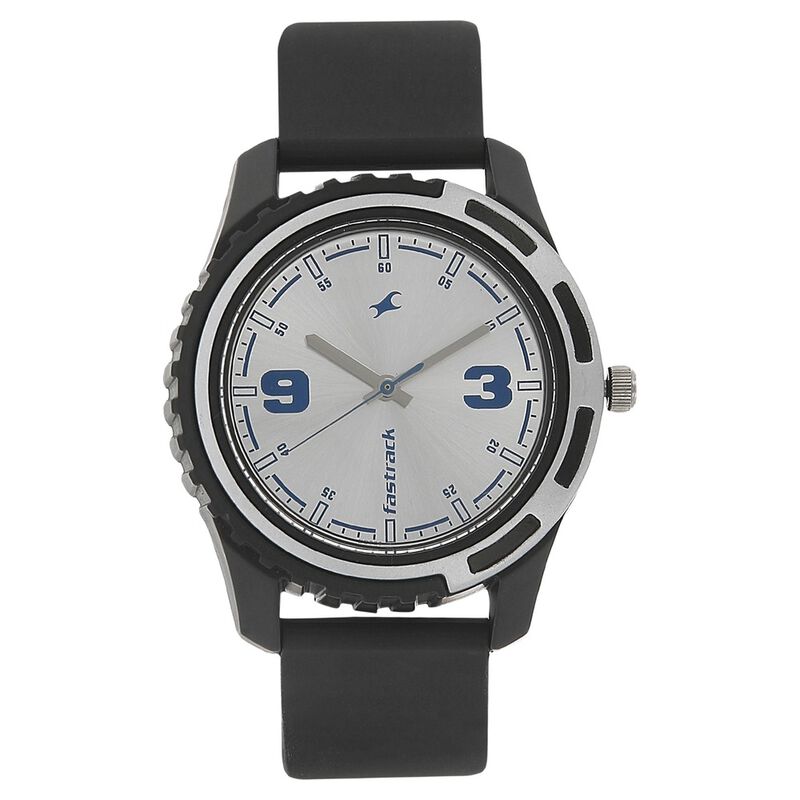 Fastrack Quartz Analog Silver Dial Plastic Strap Watch for Guys