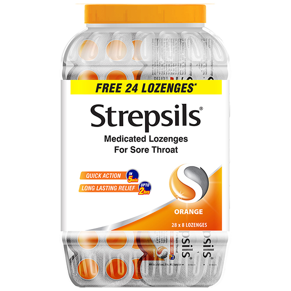 Strepsils Lozenges - Orange 200's + 24's Free