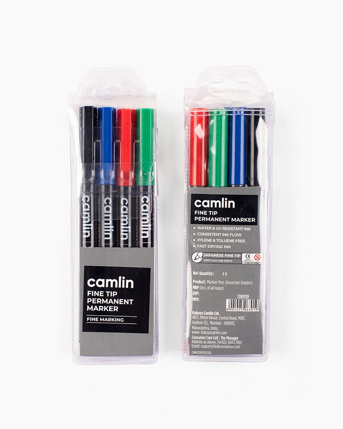 Camlin  Fine  Tip   Permanent  Markers  Assorted  pouch  of  4  shades